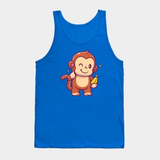 Cute Monkey Holding Banana With Thumb Up Cartoon Tank Top